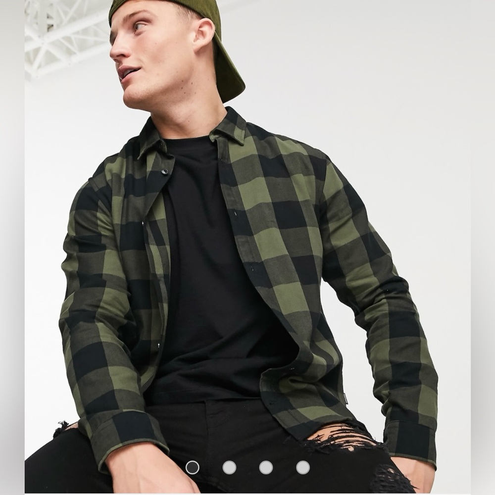 Jack & Jones Essentials buffalo plaid shirt in green Size M